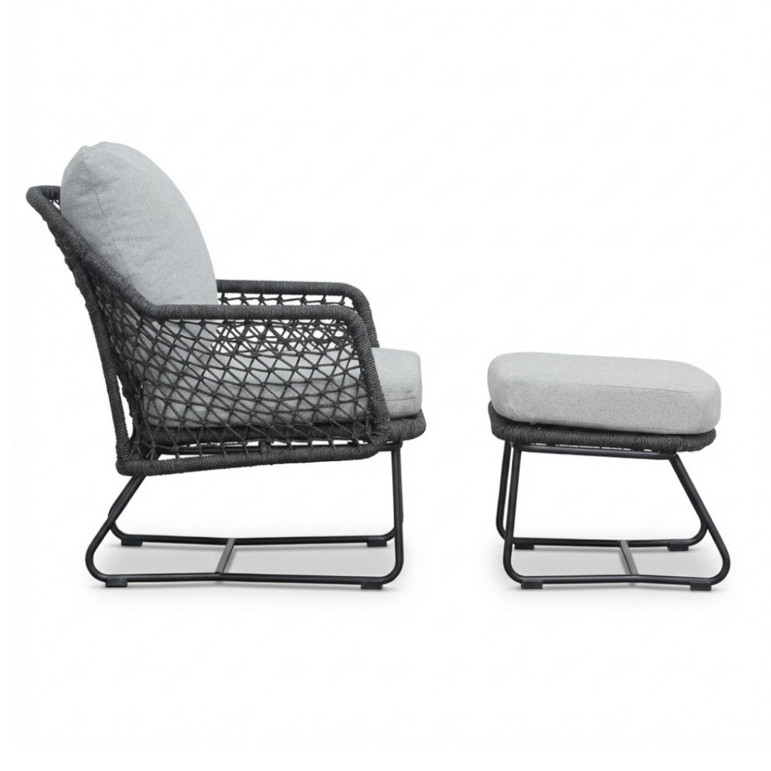 Gianna lounge balkonset 2 personen | touw + aluminium | Stone Grey | 4-delig