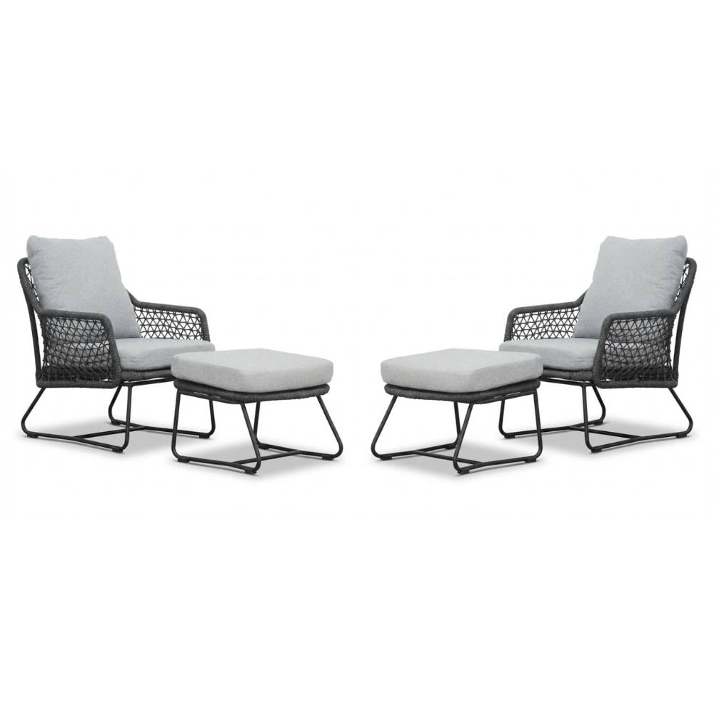 Gianna lounge balkonset 2 personen | touw + aluminium | Stone Grey | 4-delig