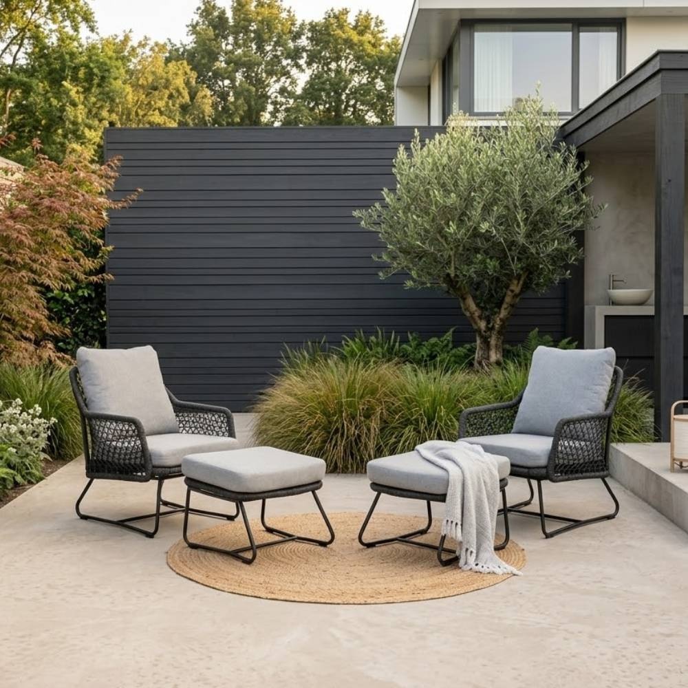 Gianna lounge balkonset 2 personen | touw + aluminium | Stone Grey | 4-delig