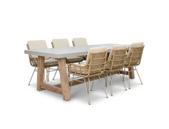 Veltis/Carlos bamboo beige dining tuinset | 6 personen | polystone + wicker | 250cm