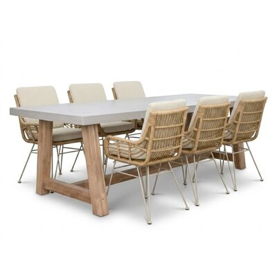 Veltis/Carlos bamboo beige dining tuinset | 6 personen | polystone + wicker | 250cm