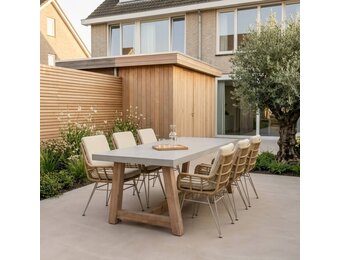 Veltis/Carlos bamboo beige dining tuinset | 6 personen | polystone + wicker | 250cm