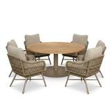 Ventura beige/Ventura Sandstone low dining tuinset | 6 personen | teakhout + touw | 160cm rond