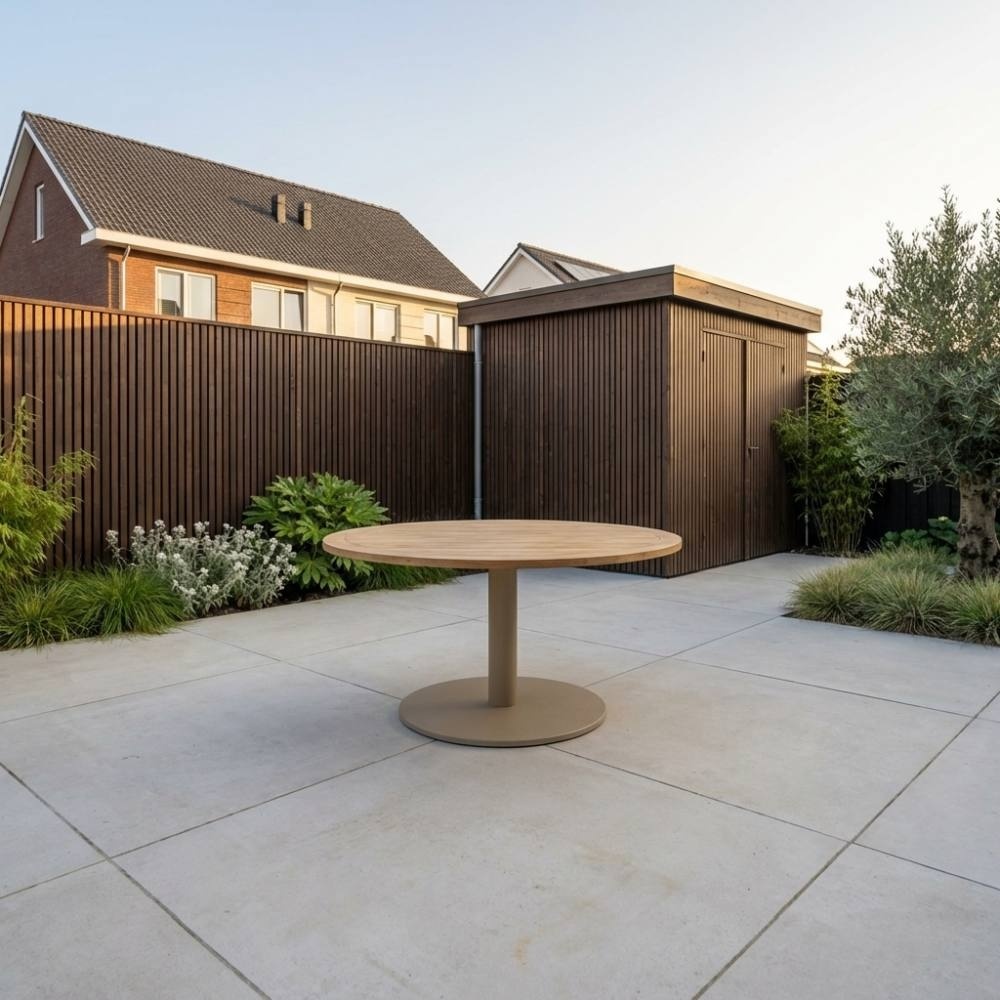 Ventura beige/Ventura Sandstone low dining tuinset | 6 personen | teakhout + touw | 160cm rond