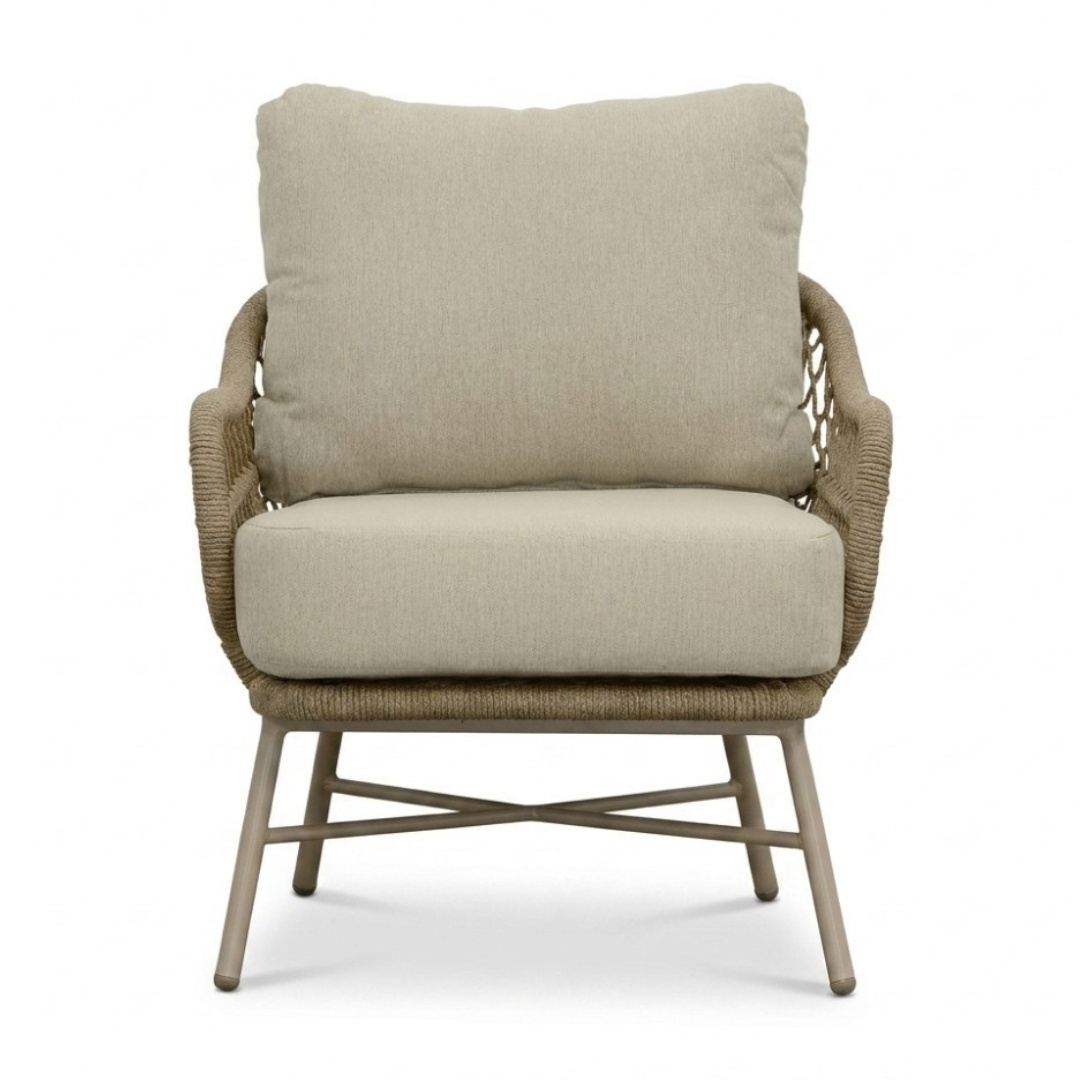 Ventura beige/Ventura Sandstone low dining tuinset | 6 personen | teakhout + touw | 160cm rond