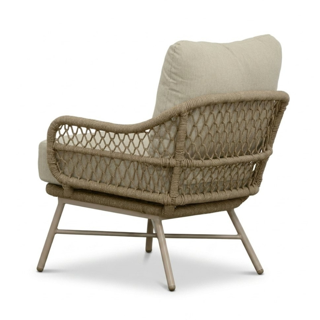 Ventura beige/Ventura Sandstone low dining tuinset | 6 personen | teakhout + touw | 160cm rond
