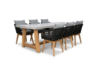 Veltis/Bella zwart dining tuinset | 6 personen | polystone + touw | 250cm