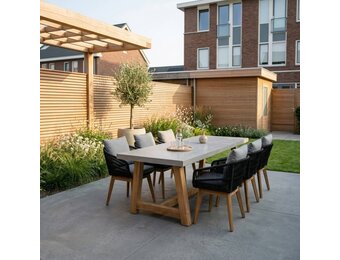 Veltis/Bella zwart dining tuinset | 6 personen | polystone + touw | 250cm