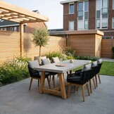 Bella dining tuinstoel | touw + hardhout | zwart