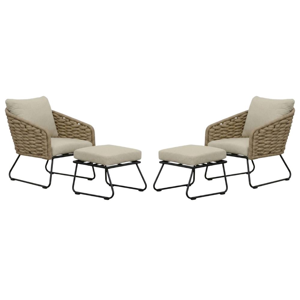 Flora lounge balkonset 2 personen | touw + aluminium | Sahara Dust | 4-delig