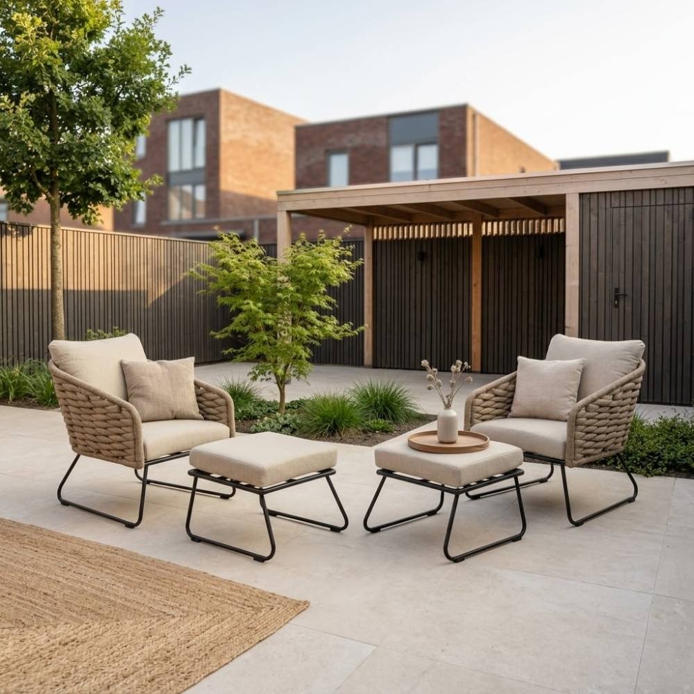 Flora lounge balkonset 2 personen | touw + aluminium | Sahara Dust | 4-delig