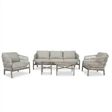 Puglia stoel-bank loungeset 5 personen incl. tafels | touw + aluminium | beige | 3-delig