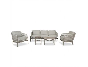 Puglia stoel-bank loungeset 5 personen incl. tafels | touw + aluminium | beige | 3-delig
