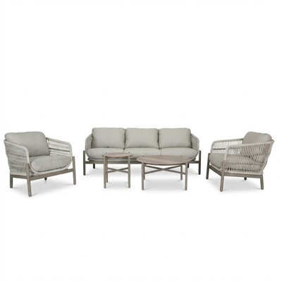 Puglia stoel-bank loungeset 5 personen incl. tafels | touw + aluminium | beige | 3-delig