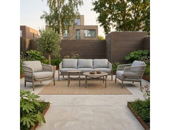 Puglia stoel-bank loungeset 5 personen incl. tafels | touw + aluminium | beige | 5-delig