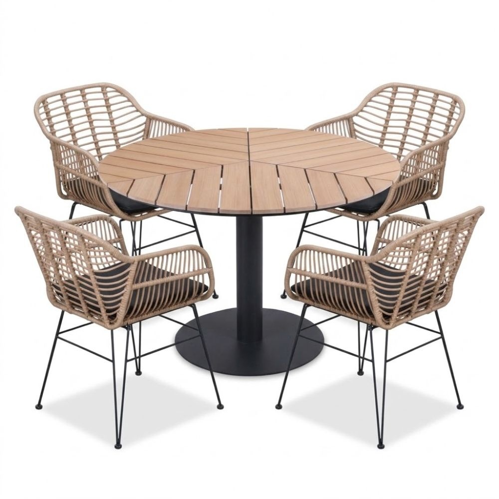 Sirena/Lola dining tuinset | 4 personen | polywood + wicker | 120cm