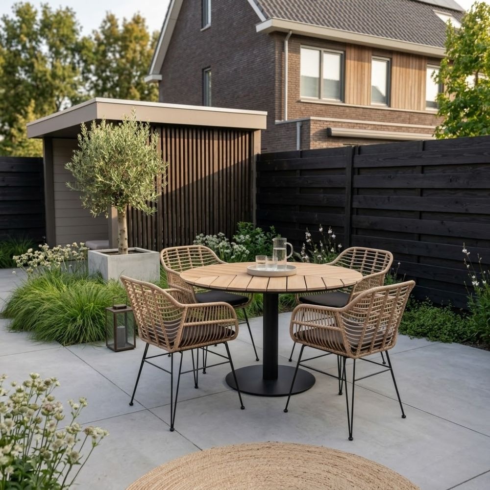 Sirena/Lola dining tuinset | 4 personen | polywood + wicker | 120cm