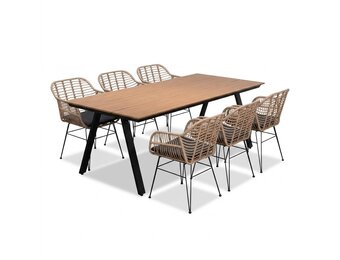 Oslo Natural/Lola dining tuinset | 6 personen | polywood + wicker | 220cm