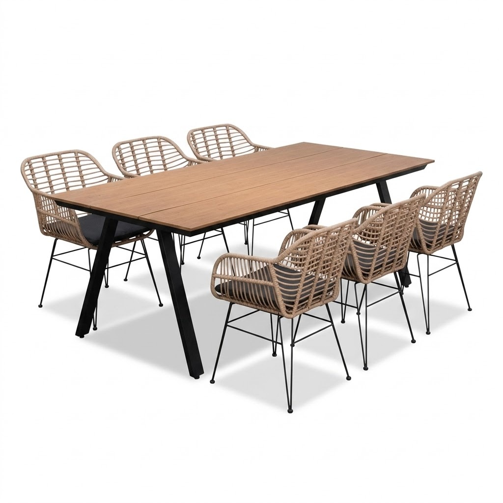 Oslo Natural/Lola dining tuinset | 6 personen | polywood + wicker | 220cm