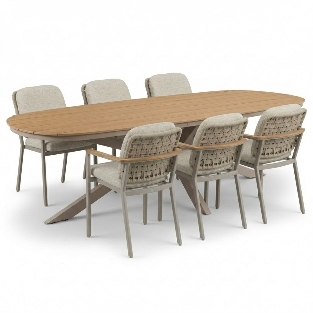 Texas/Montana beige dining tuinset | 6 personen | polywood + aluminium | 260cm Deens ovaal
