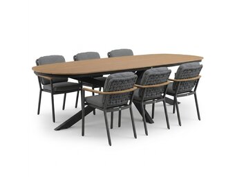 Texas/Montana antraciet dining tuinset | 6 personen | polywood + aluminium | 260cm