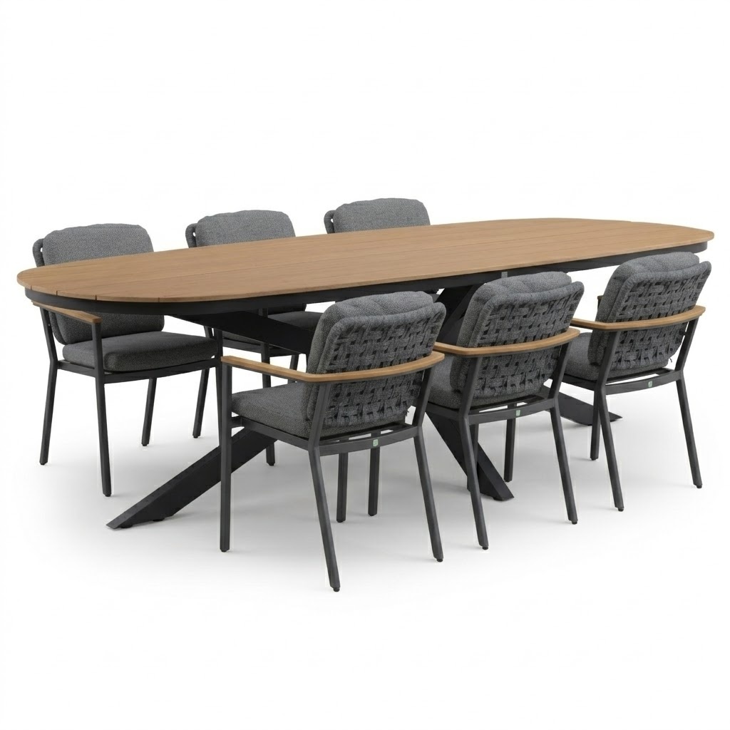 Texas/Montana antraciet dining tuinset | 6 personen | polywood + aluminium | 260cm