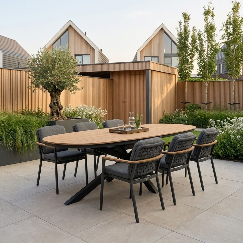 Texas/Montana antraciet dining tuinset | 6 personen | polywood + aluminium | 260cm