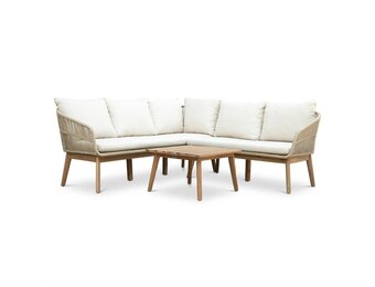 Bella hoek loungeset 5 personen | touw + hardhout | zand | 4-delig | 4-delig - 219x204cm
