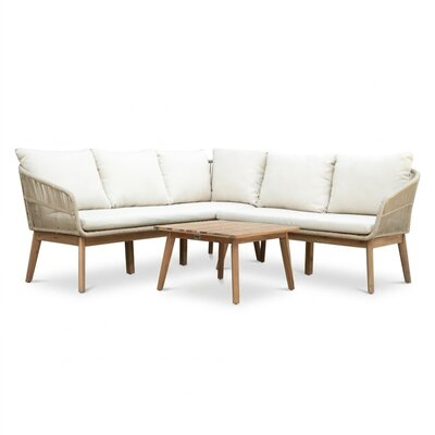 Bella hoek loungeset 5 personen | touw + hardhout | zand | 4-delig | 4-delig - 219x204cm