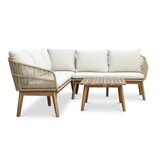 Bella hoek loungeset 5 personen | touw + hardhout | zand | 4-delig | 4-delig - 219x204cm
