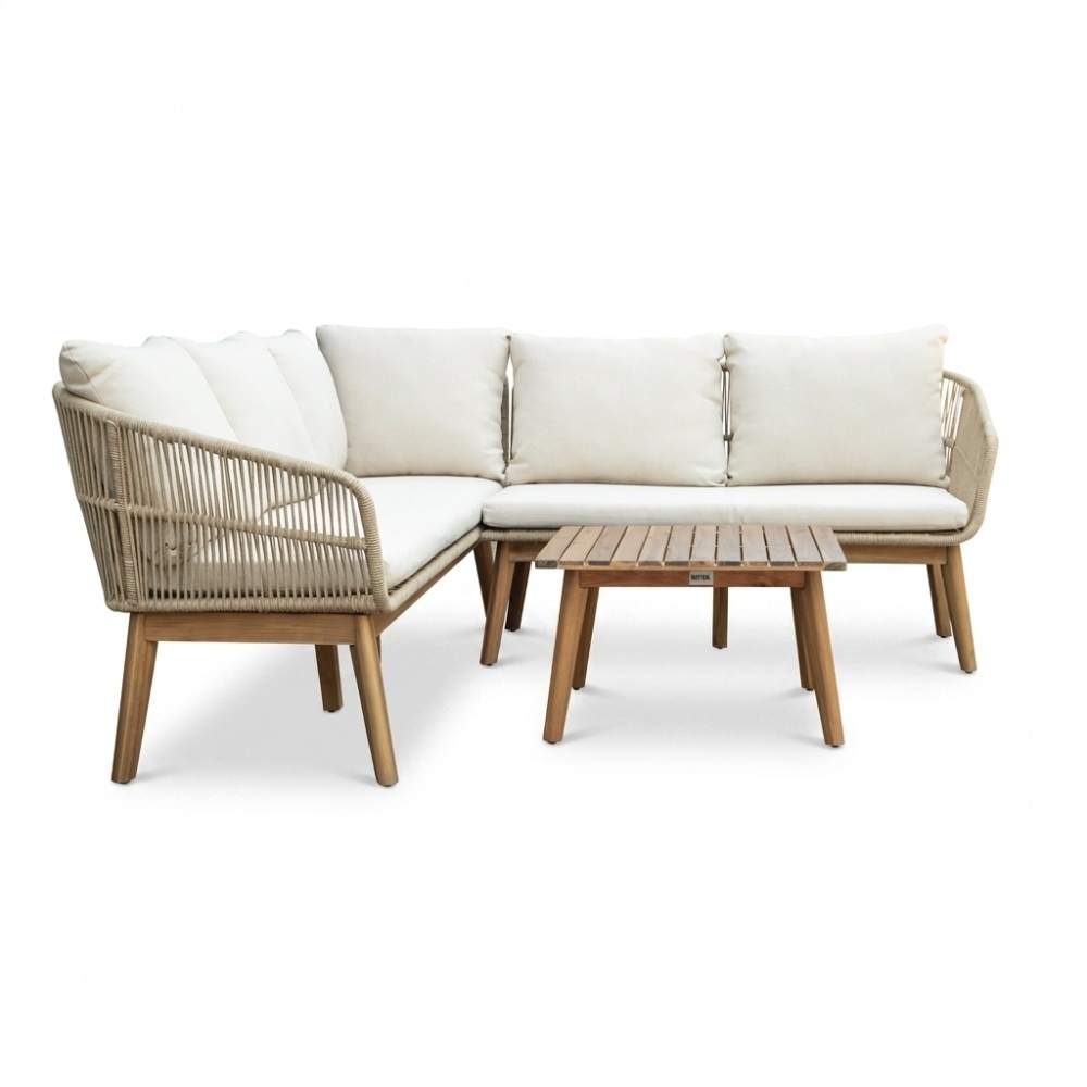 Bella hoek loungeset 5 personen | touw + hardhout | zand | 4-delig | 4-delig - 219x204cm