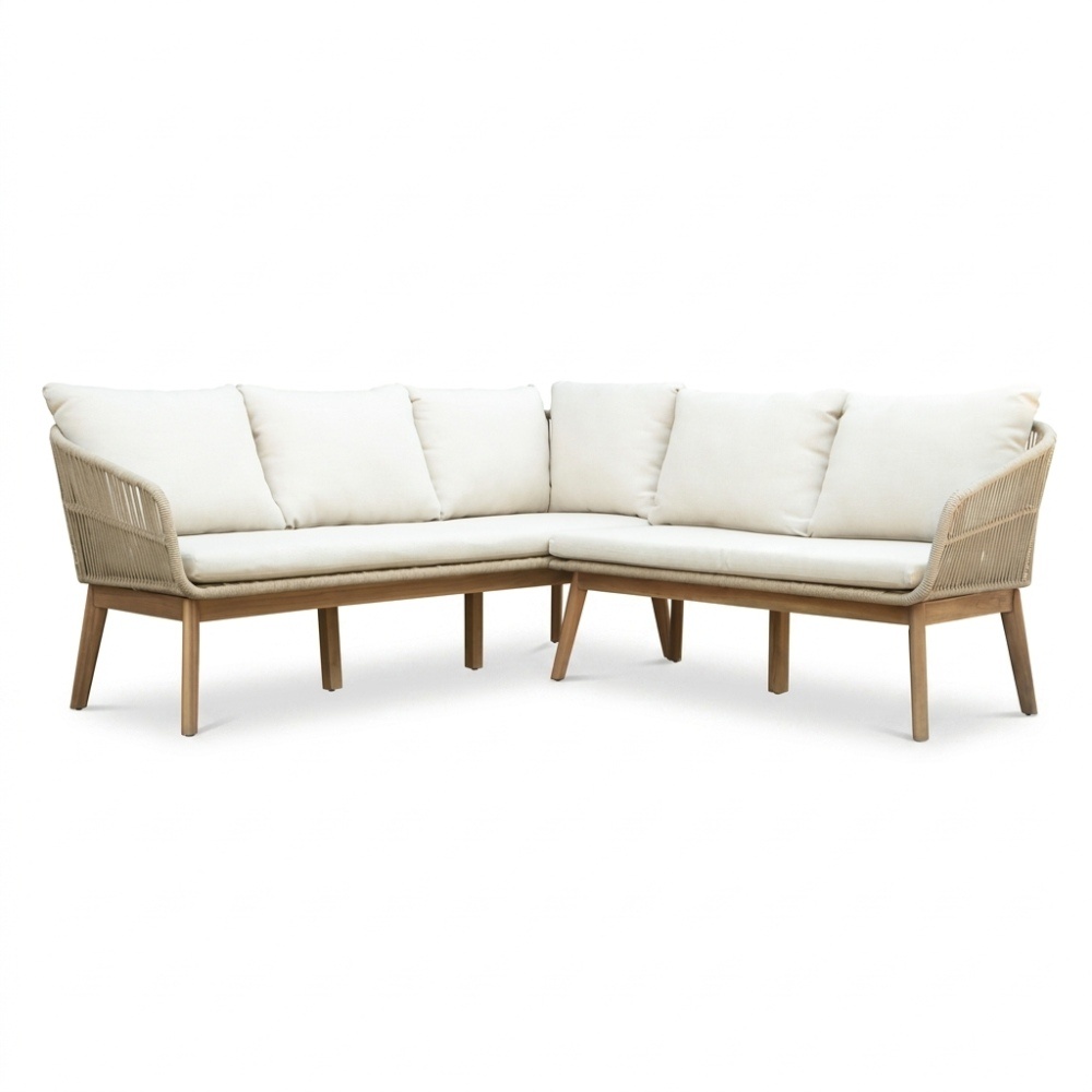Bella hoek loungeset 5 personen | touw + hardhout | zand | 4-delig | 4-delig - 219x204cm
