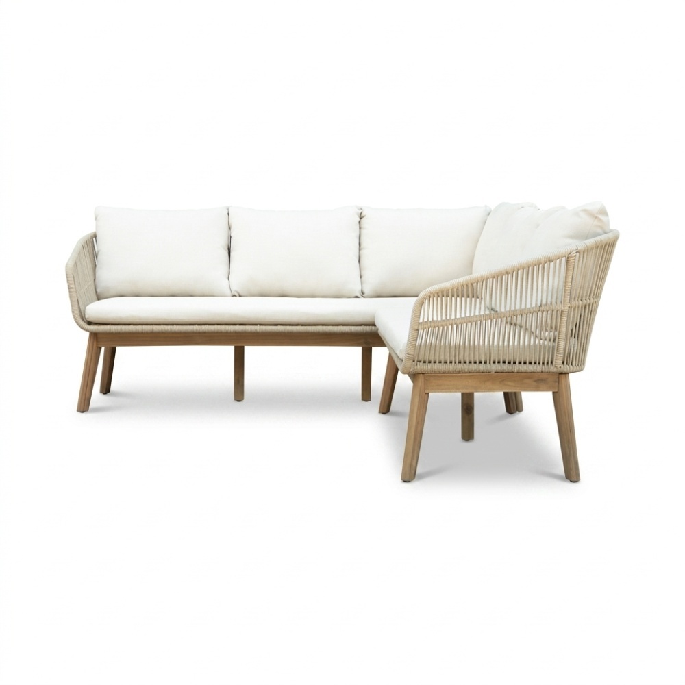 Bella hoek loungeset 5 personen | touw + hardhout | zand | 4-delig | 4-delig - 219x204cm