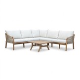 Bergamo hoek loungeset 6 personen | touw + hardhout | zand | 4-delig - 230x230cm