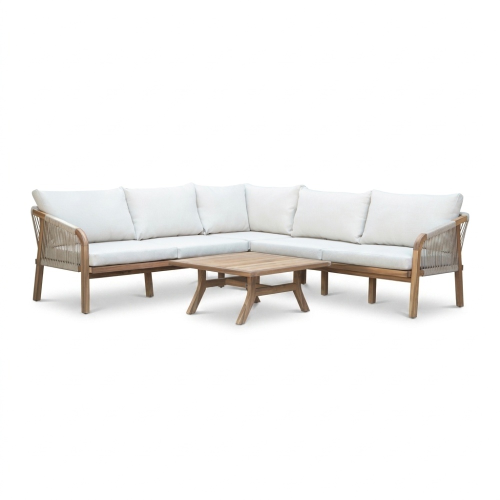 Bergamo hoek loungeset 6 personen | touw + hardhout | zand | 4-delig - 230x230cm