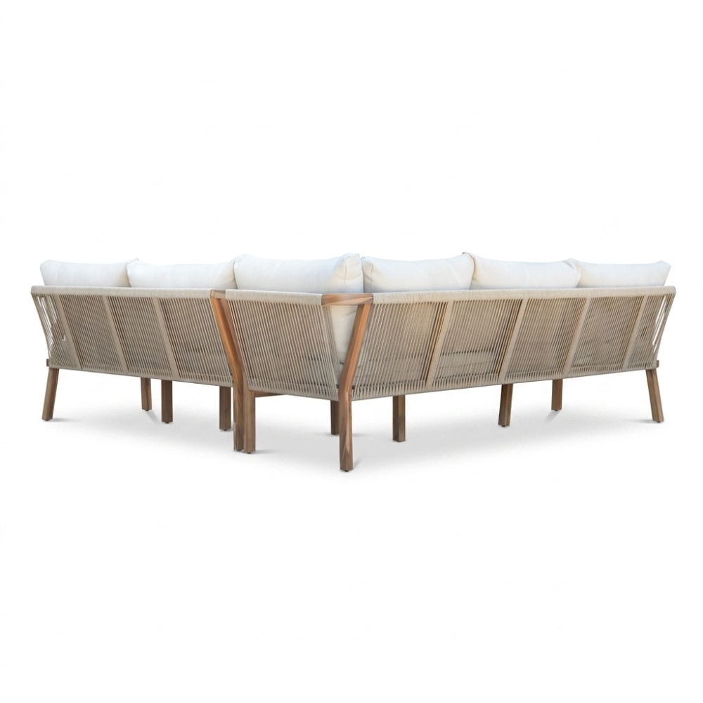 Bergamo hoek loungeset 6 personen | touw + hardhout | zand | 4-delig - 230x230cm