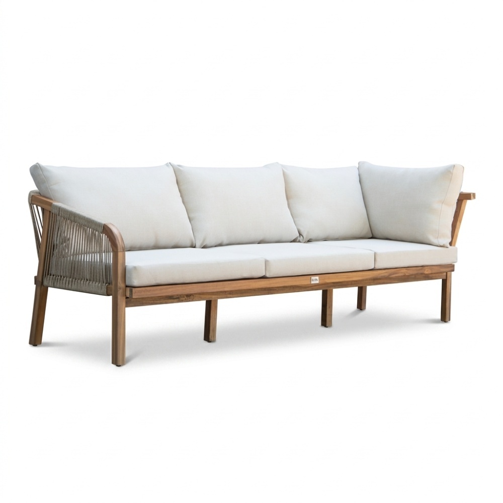 Bergamo hoek loungeset 6 personen | touw + hardhout | zand | 4-delig - 230x230cm
