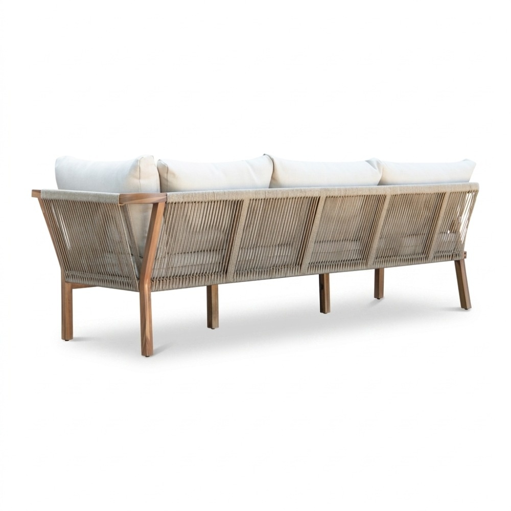 Bergamo hoek loungeset 6 personen | touw + hardhout | zand | 4-delig - 230x230cm