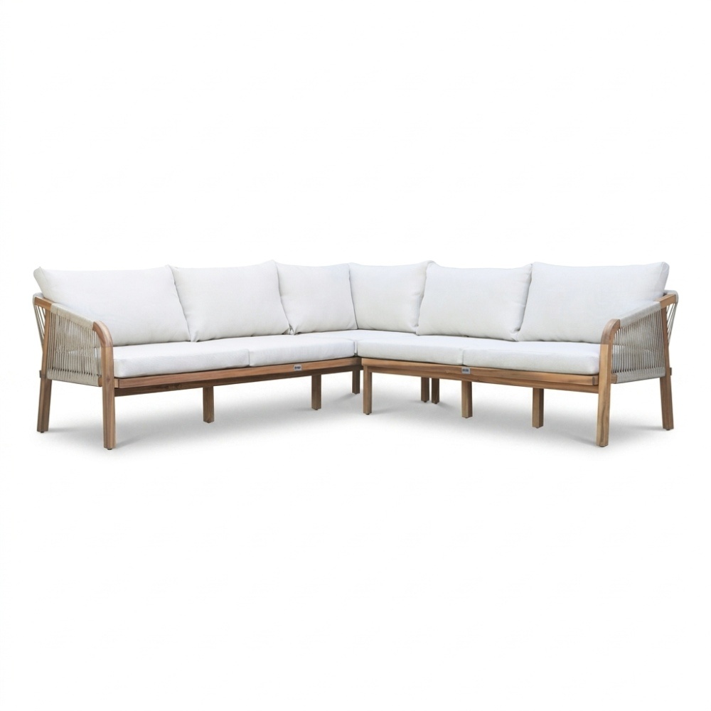 Bergamo hoek loungeset 6 personen | touw + hardhout | zand | 4-delig - 230x230cm