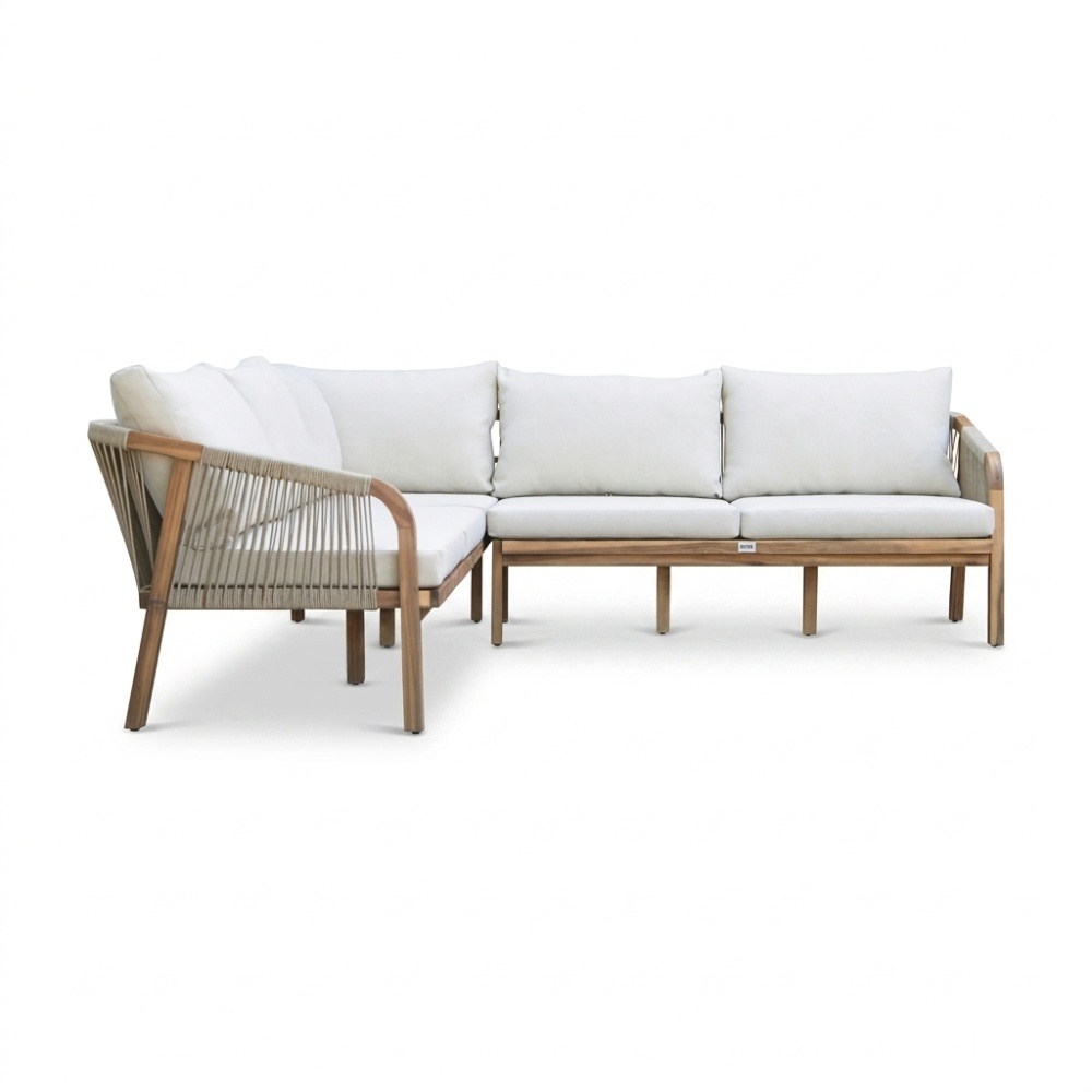 Bergamo hoek loungeset 6 personen | touw + hardhout | zand | 4-delig - 230x230cm
