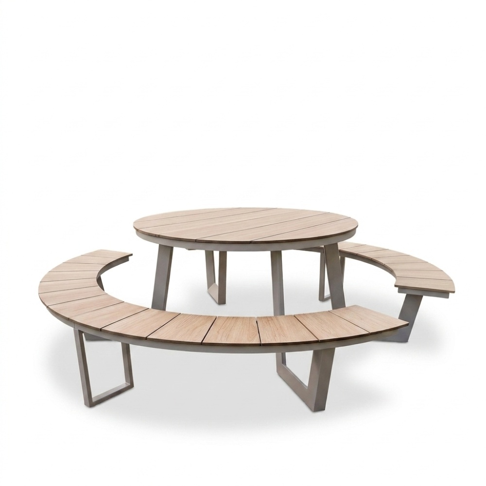 Auckland picknick dining tuinset | aluminium + polywood | Natural Wood/beige | 239cm rond