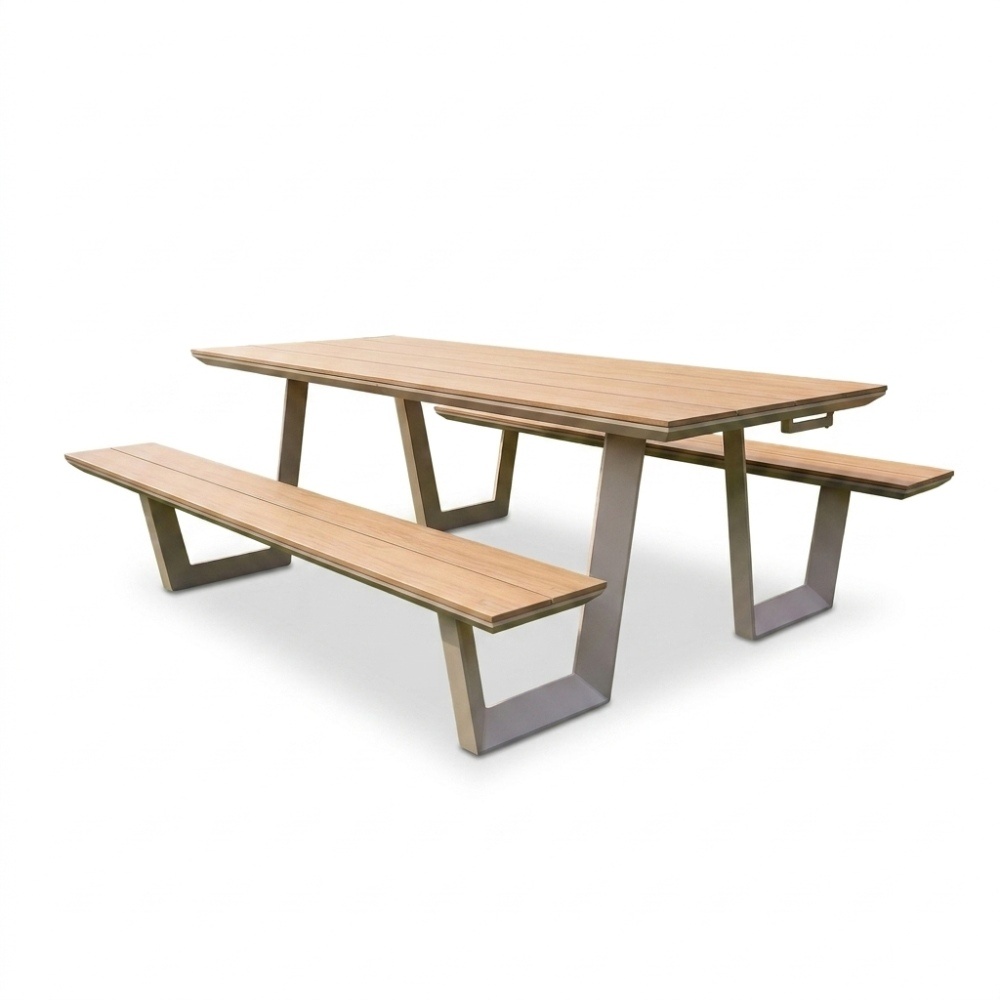 Brisbane picknick dining tuinset | aluminium + polywood | Natural Wood/beige | 200cm