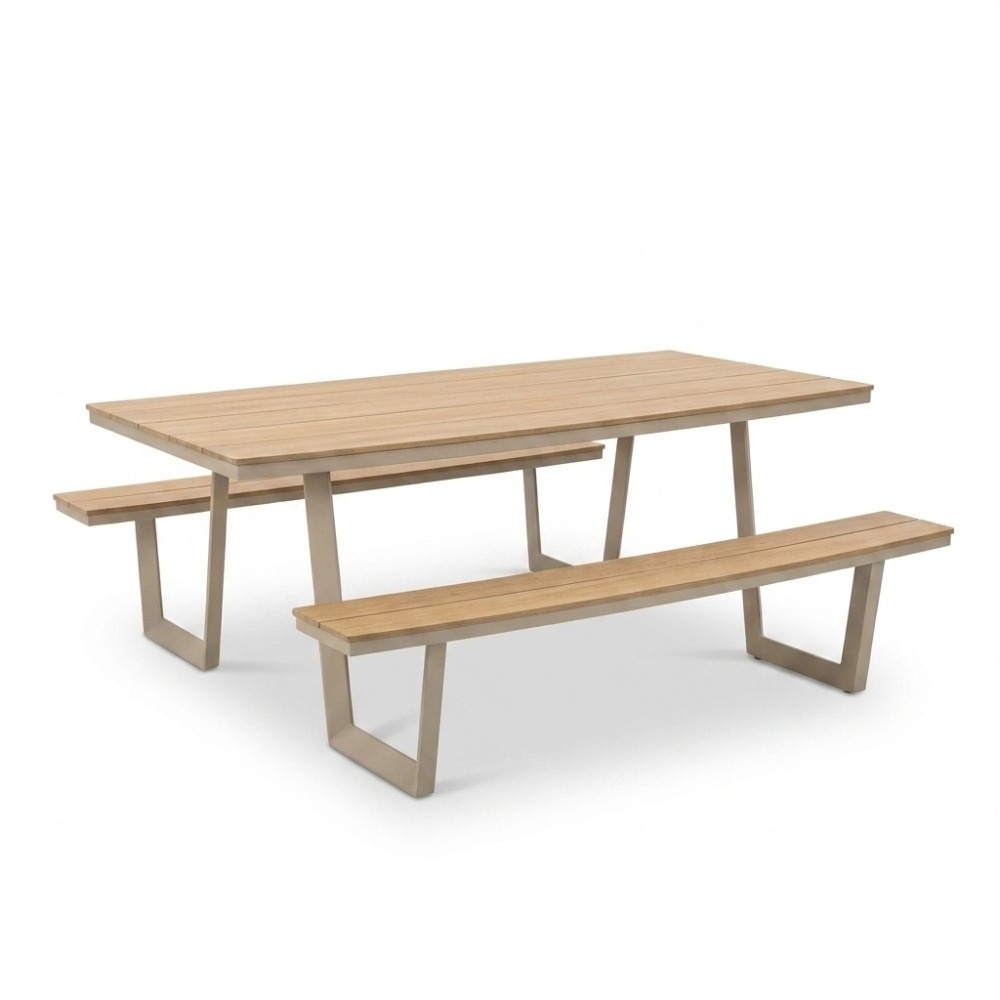 Brooklyn picknick dining tuinset | aluminium + polywood | Natural Wood/beige | 200cm ovaal