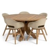 Genua/Karlstad beige dining tuinset | 5 personen | teakhout + kunststof | 140cm rond