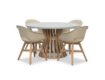 Elzas/Karlstad beige dining tuinset | 4 personen | polystone + kunststof | Ø135cm rond