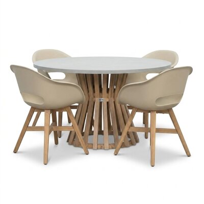 Elzas/Karlstad beige dining tuinset | 4 personen | polystone + kunststof | Ø135cm rond