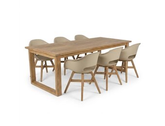 Corfu/Karlstad beige dining tuinset | 6 personen | teakhout + kunststof | 200cm