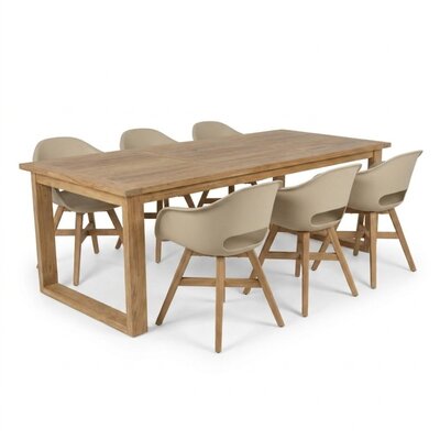 Corfu/Karlstad beige dining tuinset | 6 personen | teakhout + kunststof | 200cm