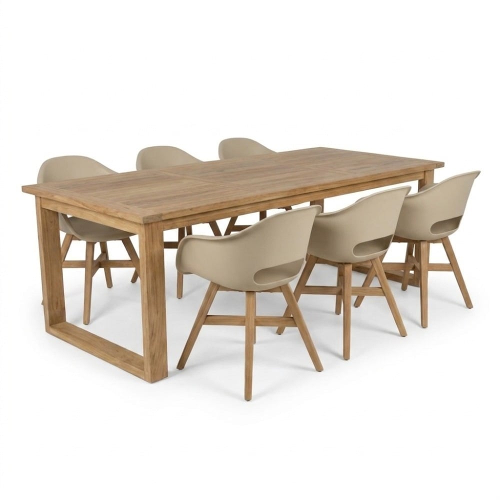 Corfu/Karlstad beige dining tuinset | 6 personen | teakhout + kunststof | 200cm