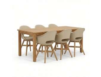 Singapore/Karlstad beige dining tuinset | 6 personen | teakhout + kunststof | 200cm